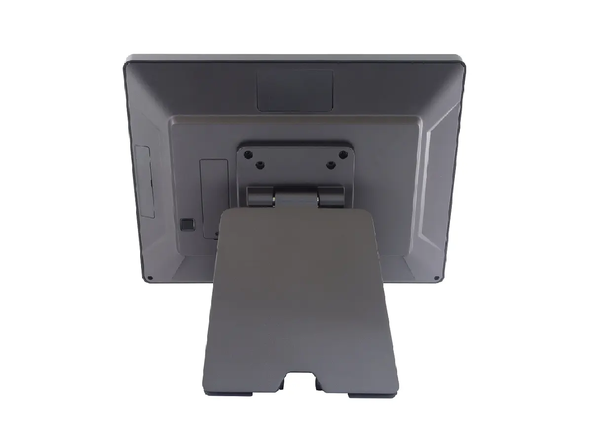 Rear view of OA3215 restaurant POS showing the stand and service-access area