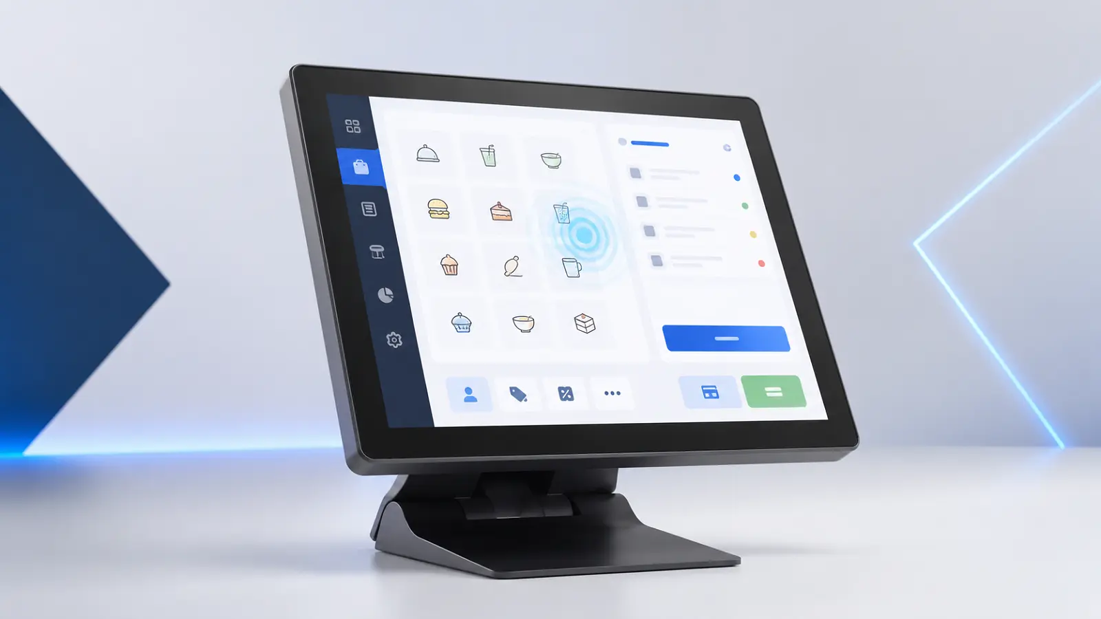 OA3215 POS showing its 15-inch true-flat projected capacitive touchscreen