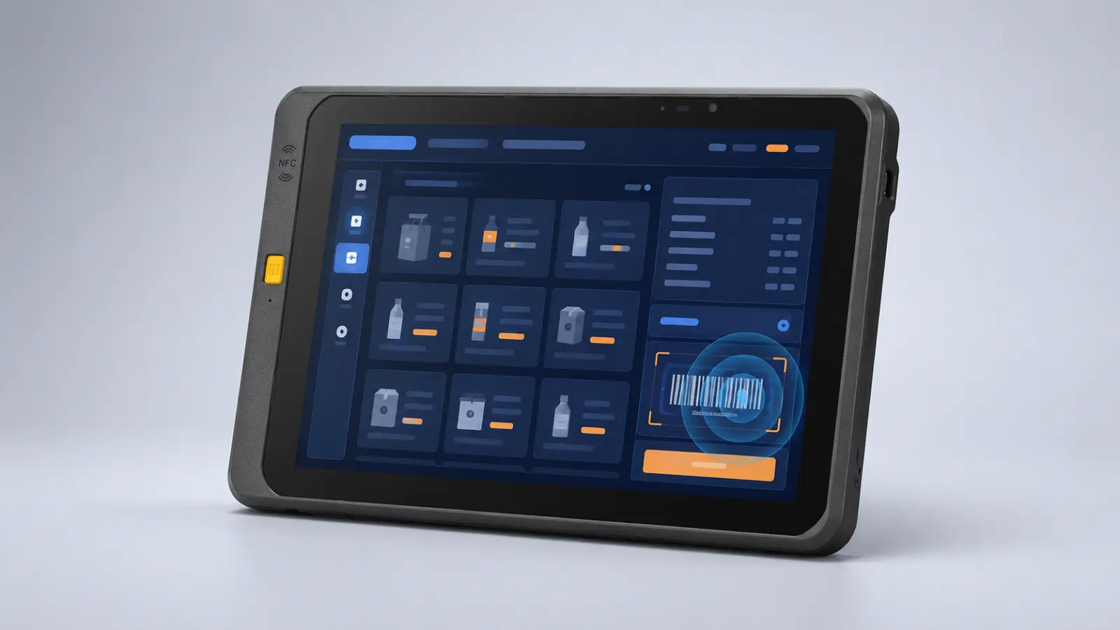 OT1110A rugged Android tablet showing its bright 10.1-inch touchscreen for mobile business applications