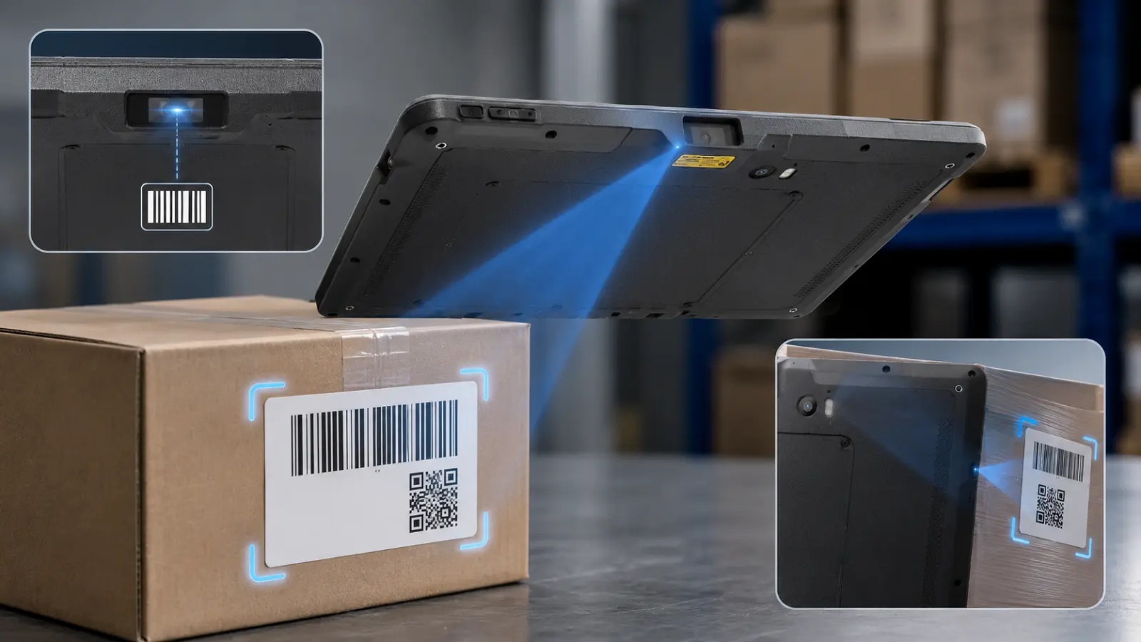OT1110A rugged Android tablet demonstrating optional barcode scanning and camera-based data capture