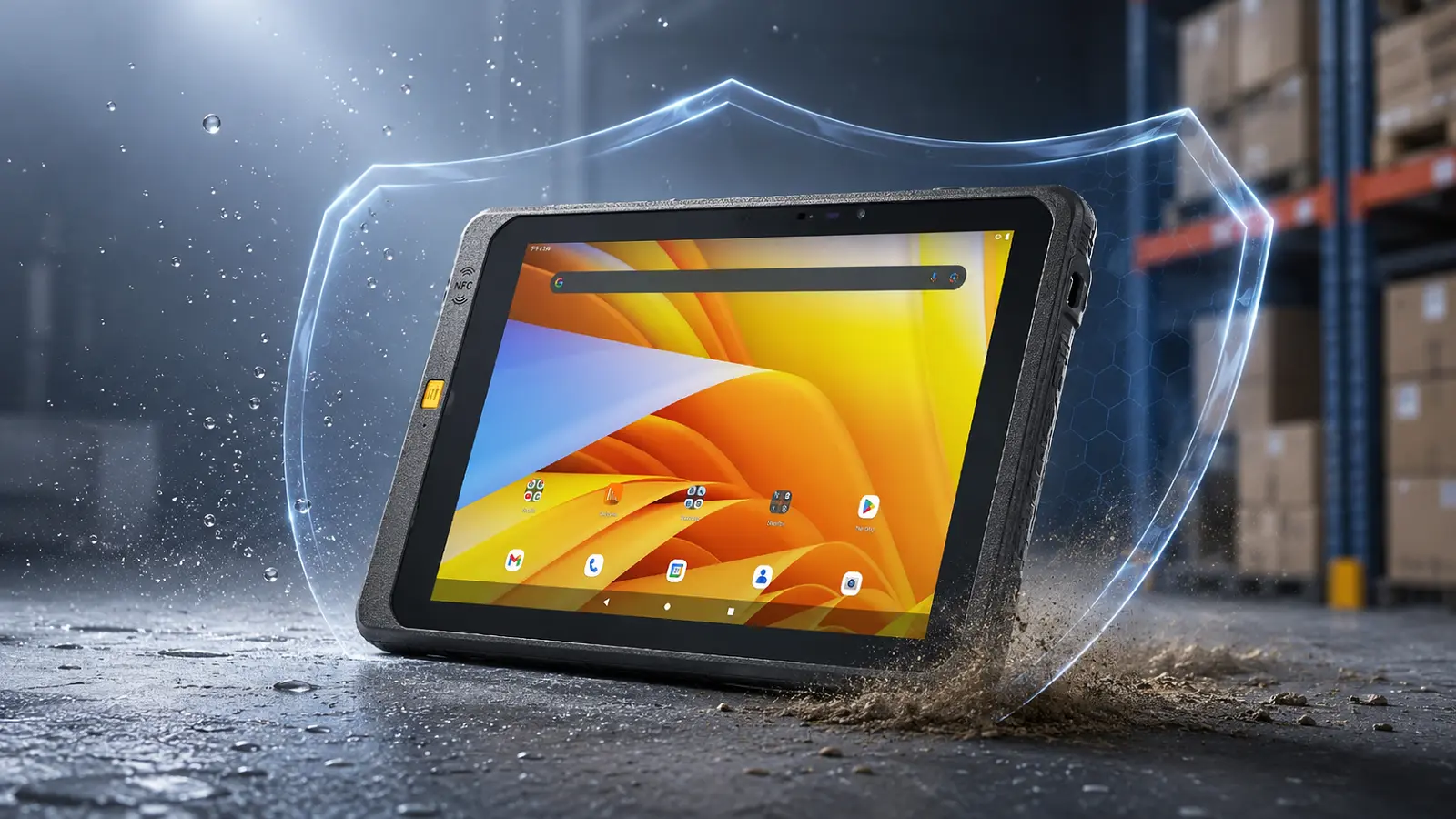 OT1110A rugged Android tablet illustrating IP65 protection and drop-resistant construction